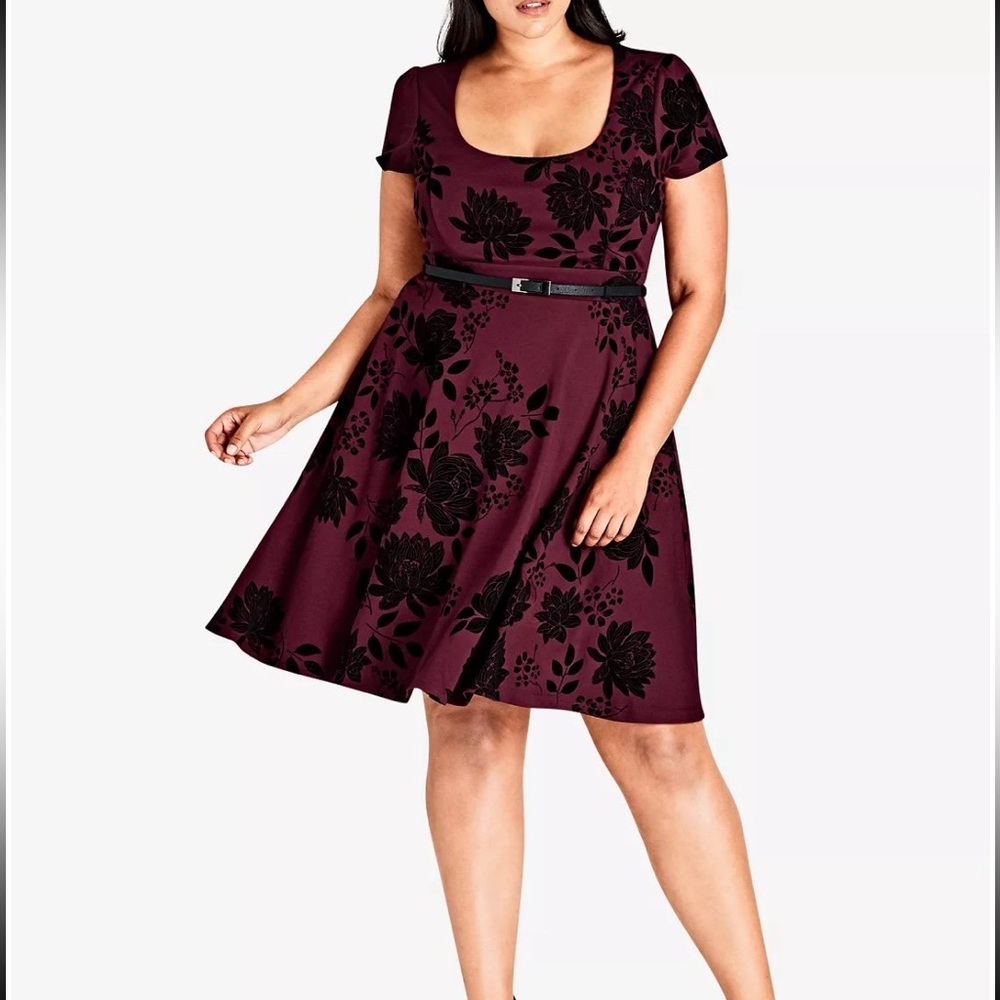 City Chic Plus Size Floral Flocked Dress